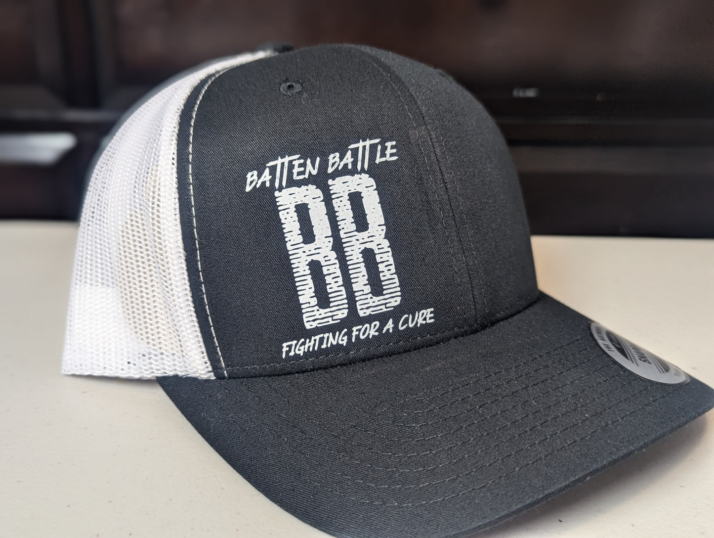 Trucker Hat - Batten Battle Fighting For a Cure - Black / White - Batten Battle Apparel