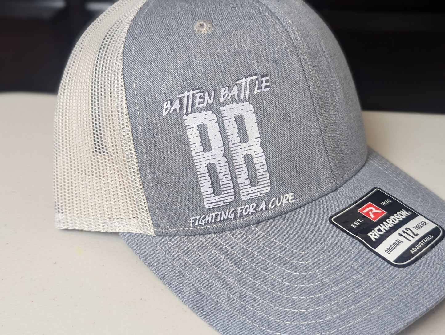 Trucker Hat - Batten Battle Fighting For a Cure - Light Gray / White - Batten Battle Apparel