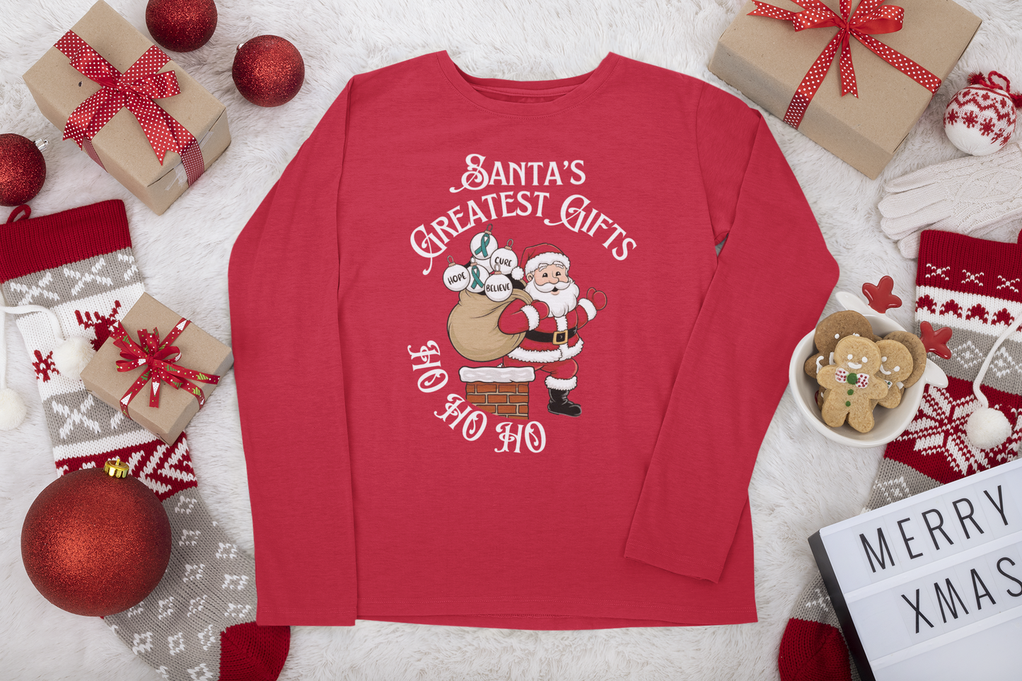 Santa's Greatest Gifts - Red Long Sleeve T-Shirt - Batten Battle Apparel